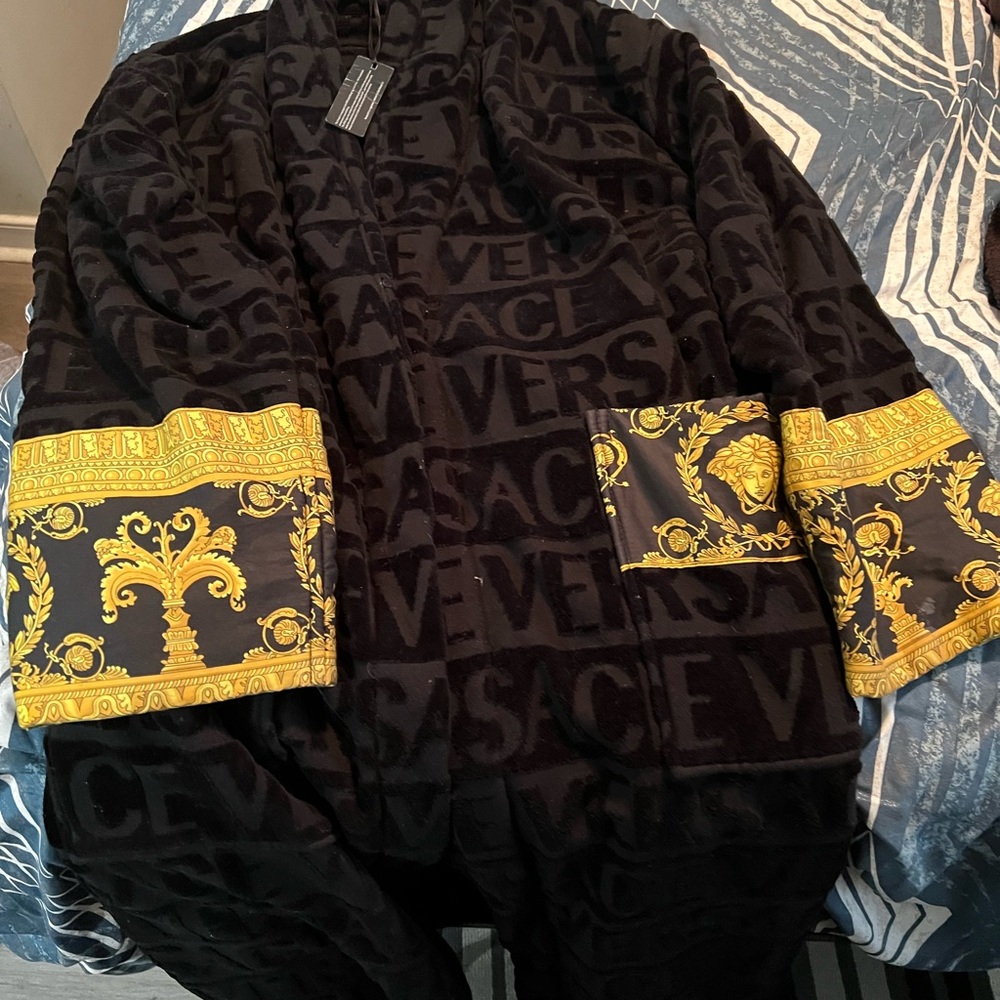 Versace Black and Gold Casual Button Down Shirt with Ornate Patterns
